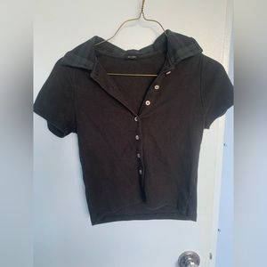 John Galt Button up crop shirt plaid collar